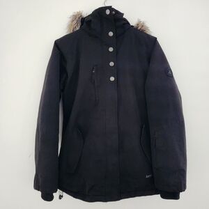 Kamik Women's Black Ski Jacket Hooded Faux Fur Trim Inner Pockets